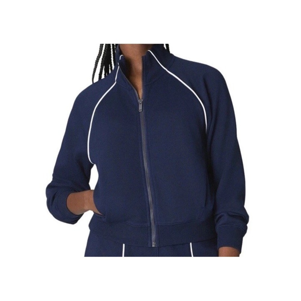 NWT SPANX Sz XS Track Jacket AirPique Travel Essentials Full Zip Navy Blue New